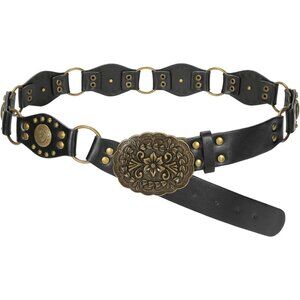 Women's Vintage Cowgirl Rivets Belt Western Leather Belts A-Black Style Dress